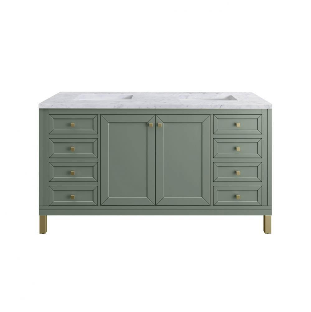 Chicago 60&apos;&apos; Double Vanity, Smokey Celadon w/ 3 CM Carrara Marble Top