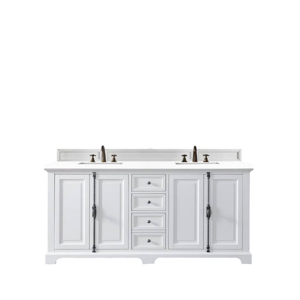 Providence 72&apos;&apos; Double Vanity Cabinet, Bright White, w/ 3 CM White Zeus Quartz Top