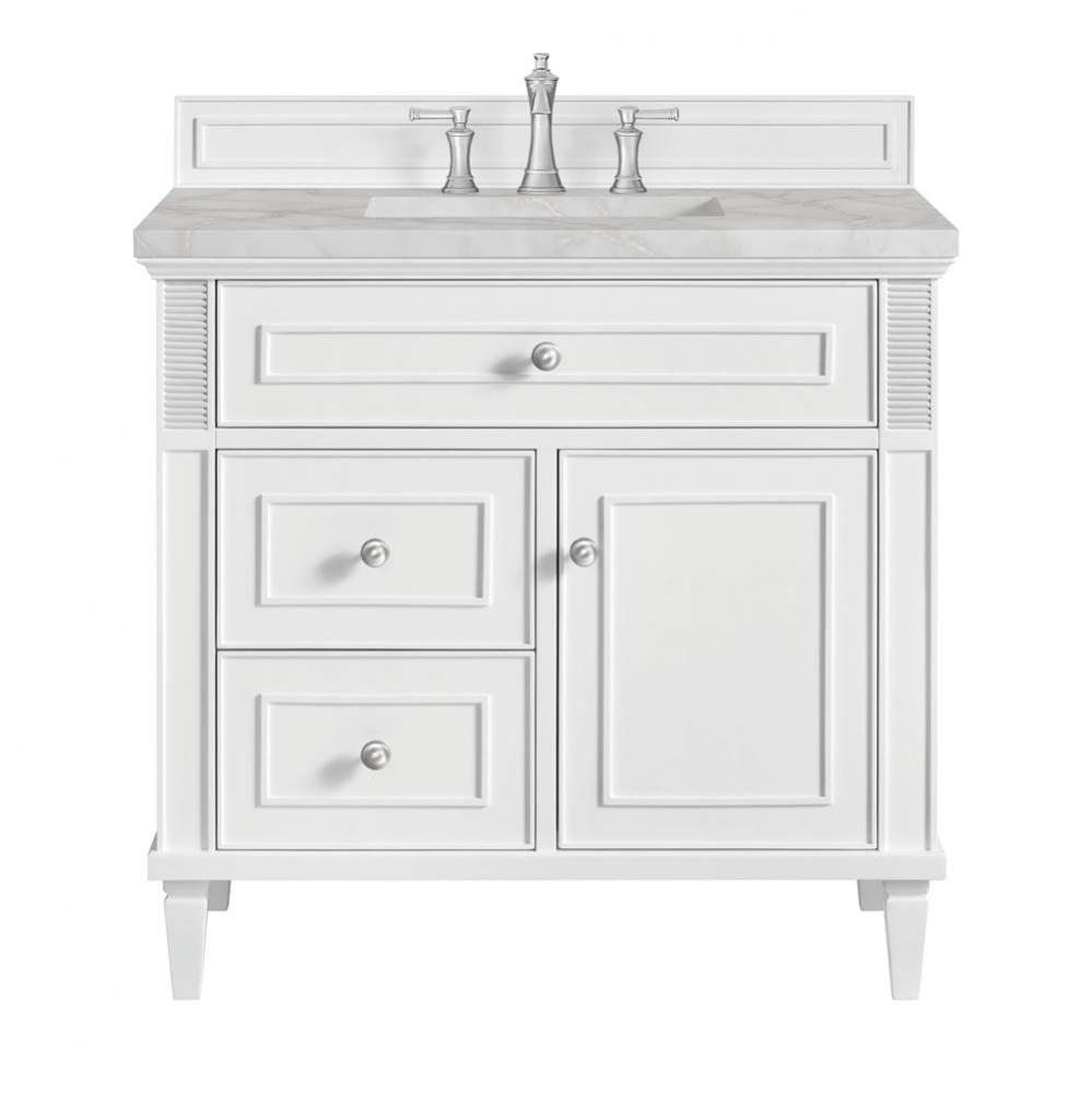 Lorelai 36&apos;&apos; Single Vanity, Bright White w/ 3 CM Victorian Silver Quartz Top