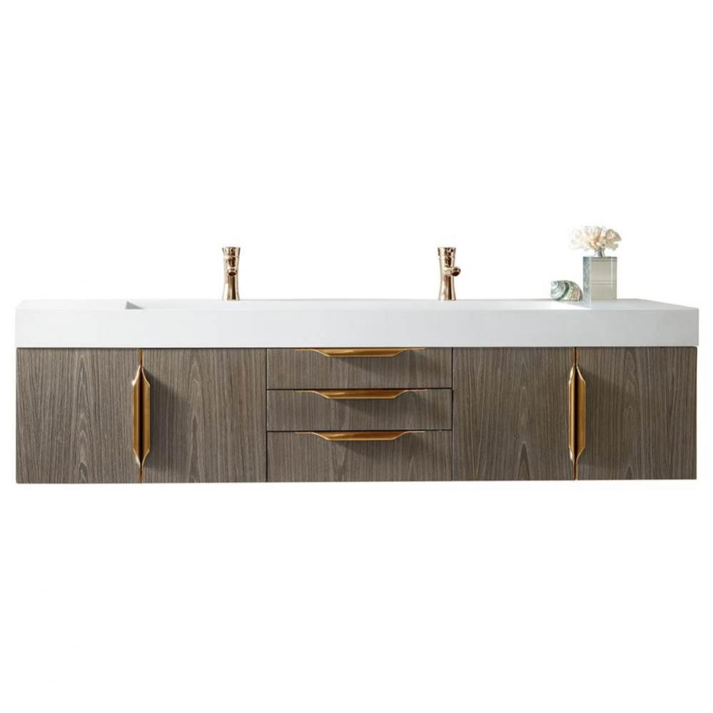 Columbia 72&apos;&apos; Double Wall Mount Vanity, Ash Gray, Radiant Gold w/ Glossy White Composite