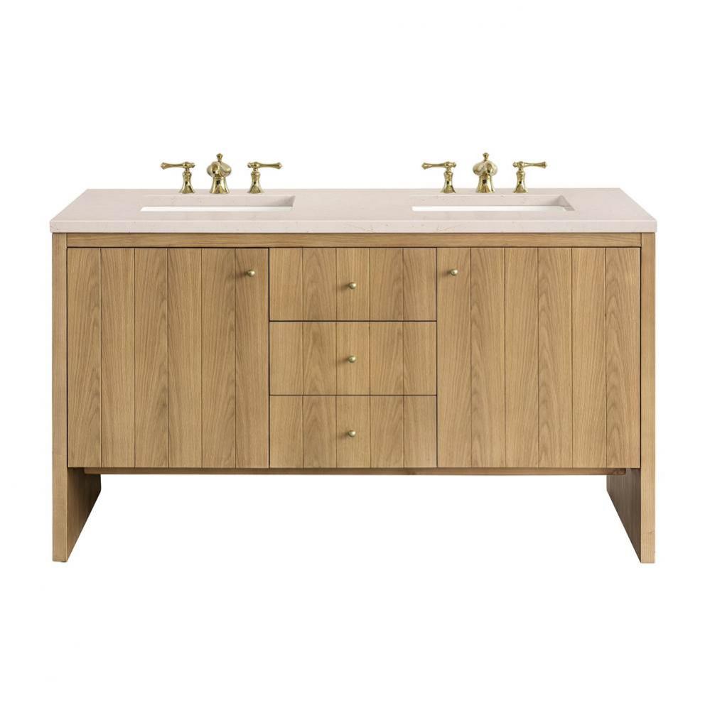 Hudson 60&apos;&apos; Double Vanity, Light Natural Oak w/ 3 CM Eternal Marfil Top