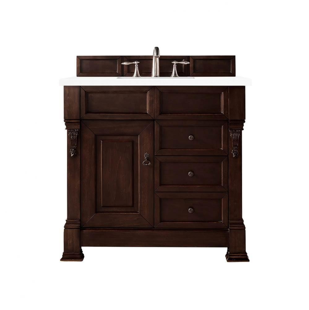 Brookfield 36&apos;&apos; Single Vanity, Burnished Mahogany w/ 3 CM White Zeus Quartz Top