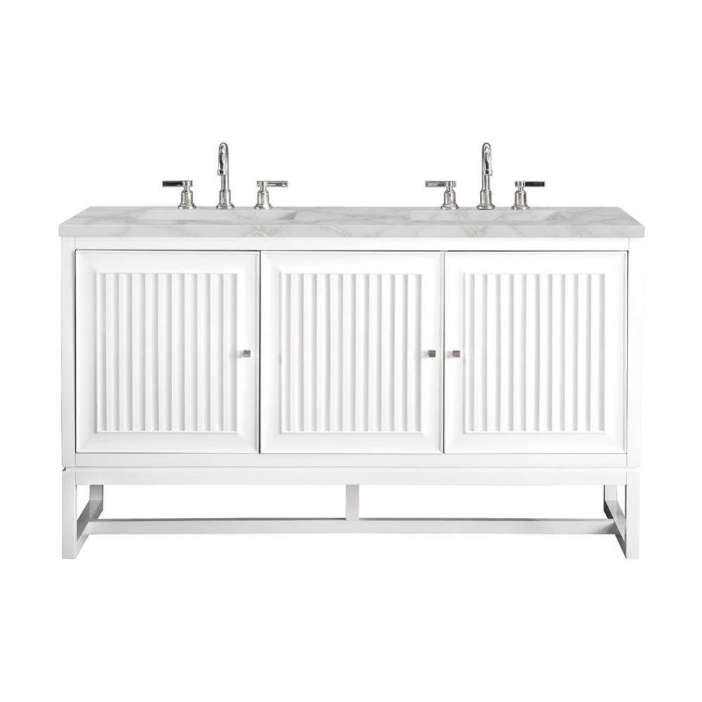 Athens 60&apos;&apos; Double Vanity, Glossy White w/ 3 CM Victorian Silver Quartz Top