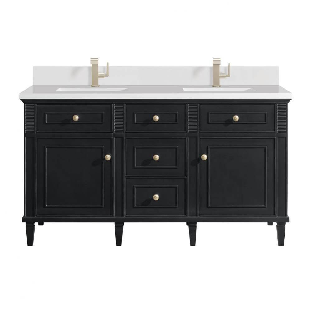 Lorelai 60&apos;&apos; Double Vanity, Black Onyx w/ Single Hole 3 CM White Zeus Quartz Top &amp; B