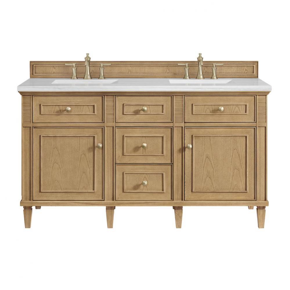 Lorelai 60&apos;&apos; Double Vanity, Light Natural Oak w/ 3 CM Arctic Fall Solid Surface Top