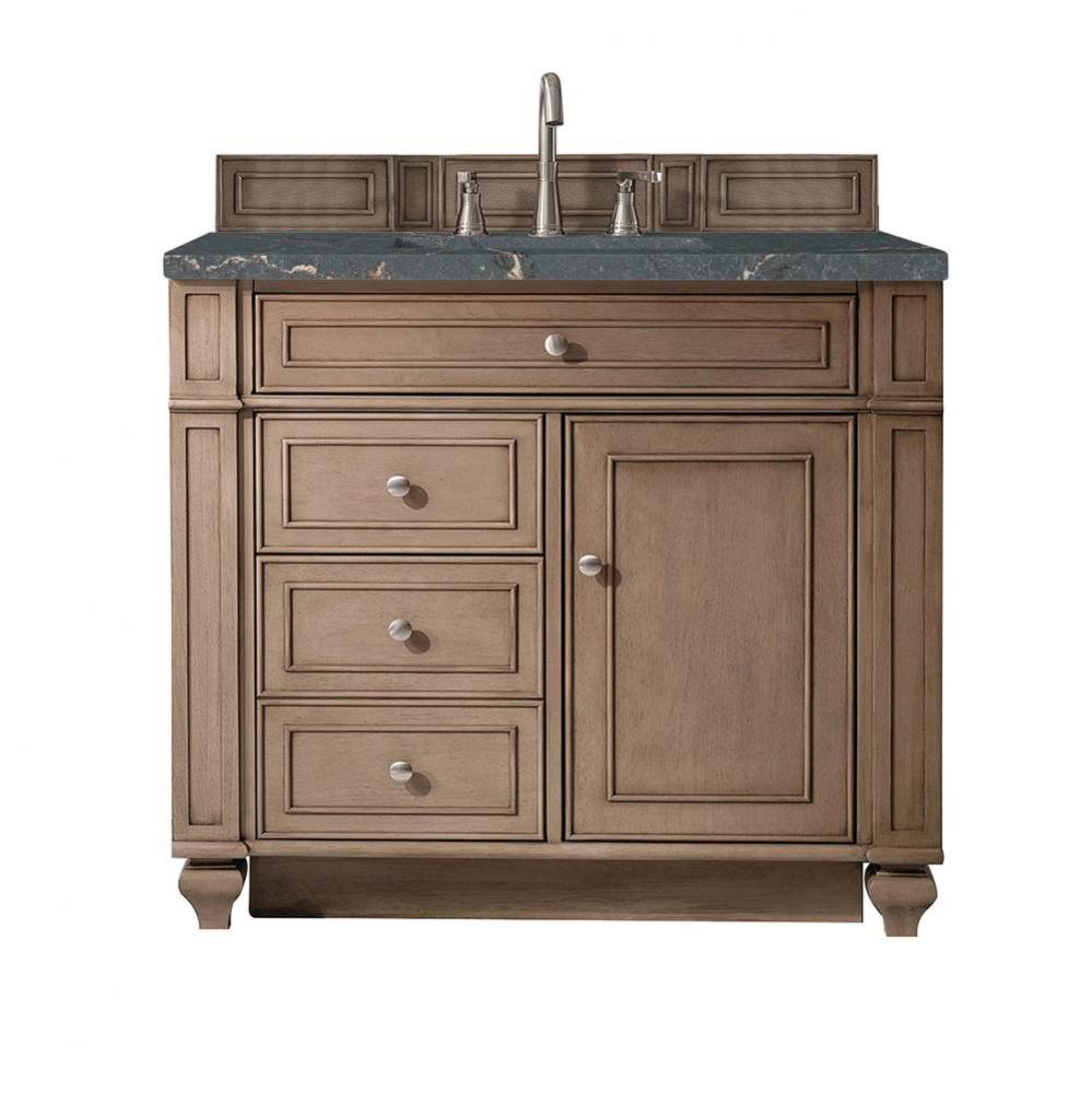 Bristol 36&apos;&apos; Single Vanity, Whitewashed Walnut w/ 3 CM Parisien Bleu Quartz Top