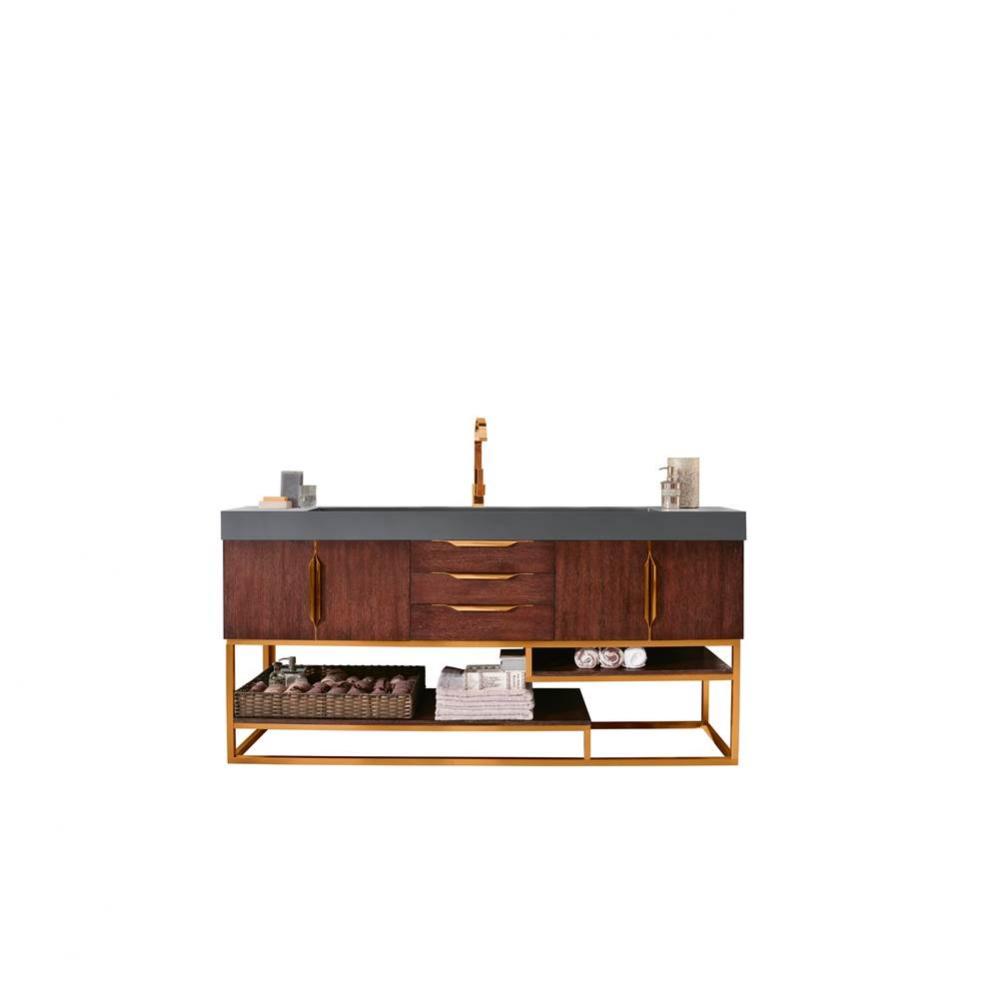 Columbia 72&apos;&apos; Single Vanity, Coffee Oak, Radiant Gold w/ Dusk Grey Glossy Composite Top