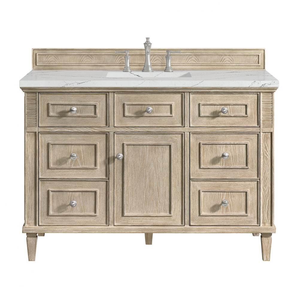 Lorelai 48&apos;&apos; Single Vanity, Whitewashed Oak w/ 3 CM Ethereal Noctis Quartz Top