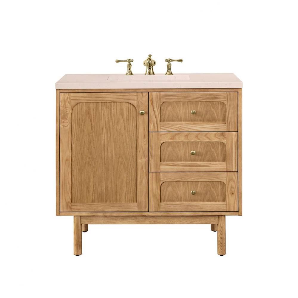 Laurent 36&apos;&apos; Single Vanity, Light Natural Oak w/ 3 CM Eternal Marfil Top