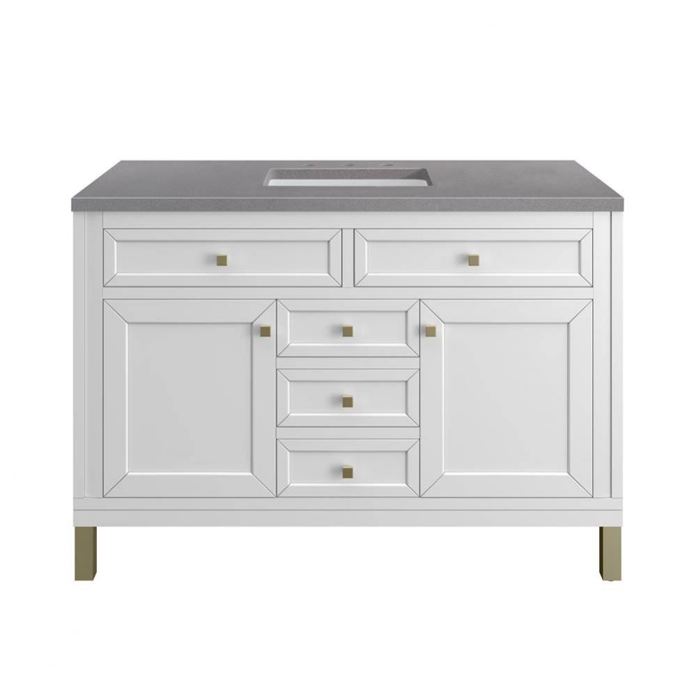 Chicago 48&apos;&apos; Single Vanity, Glossy White w/ 3 CM Grey Expo Top