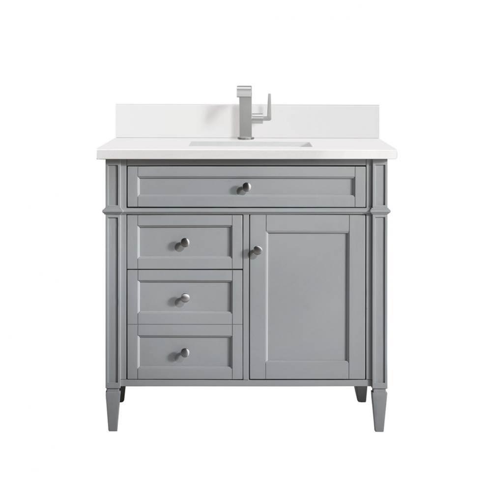 Brittany 36&apos;&apos; Single Vanity, Urban Gray w/ Single Hole 3 CM White Zeus Quartz Top &amp;