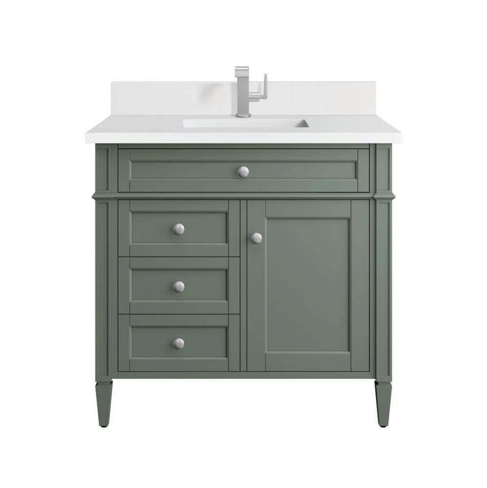 Brittany 36&apos;&apos; Single Vanity, Smokey Celadon w/ Single Hole 3 CM White Zeus Top &amp; Bac