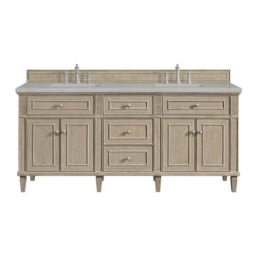 Lorelai 72&apos;&apos; Double Vanity, Whitewashed Oak w/ 3 CM Eternal Serena Quartz Top