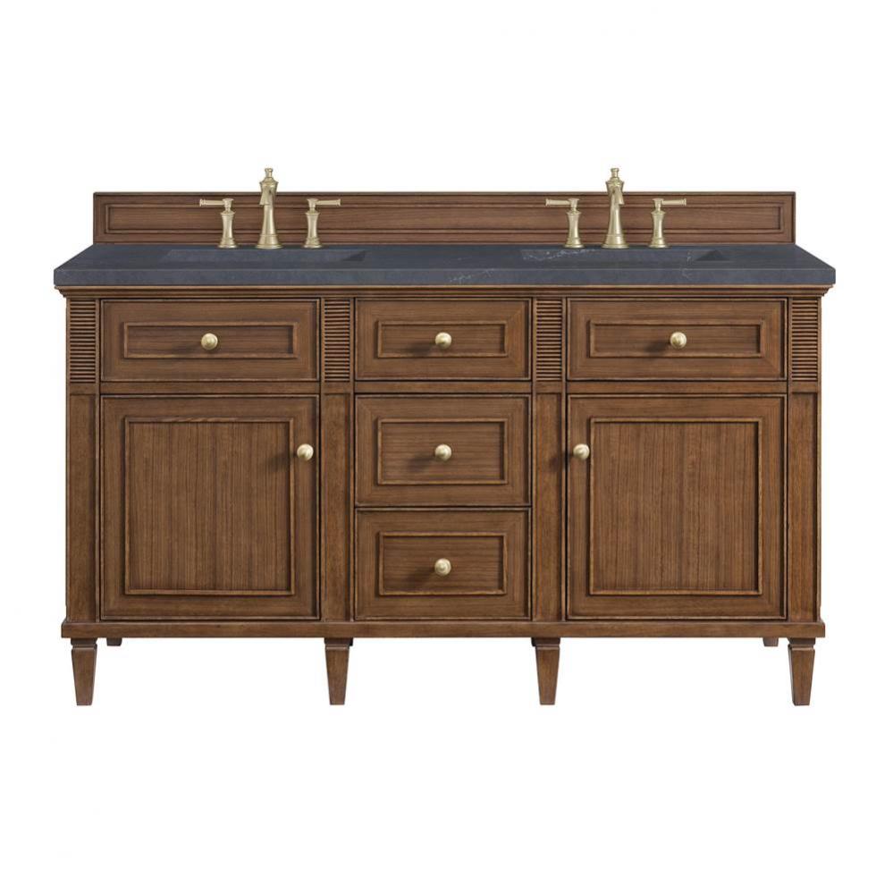 Lorelai 60&apos;&apos; Double Vanity, Mid-Century Walnut w/ 3 CM Charcoal Soapstone Quartz Top