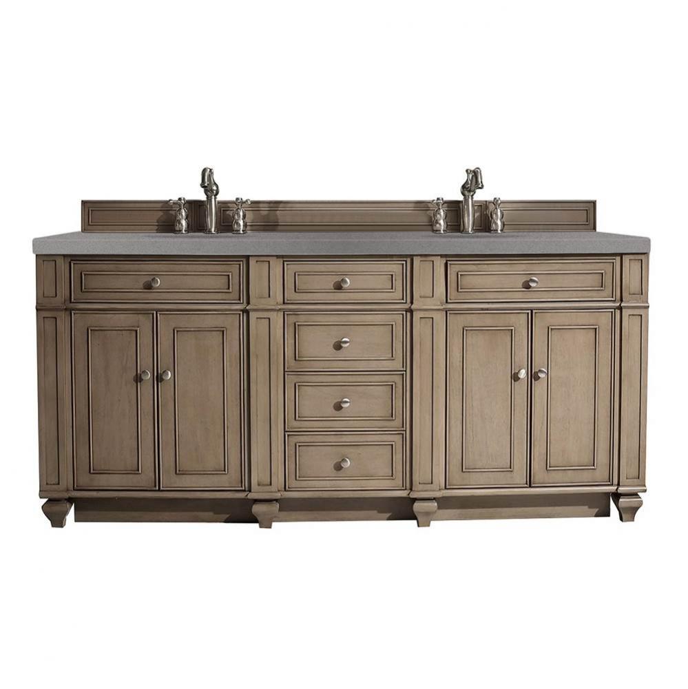 Bristol 72&apos;&apos; Double Vanity, Whitewashed Walnut, w/ 3 CM Grey Expo Quartz Top