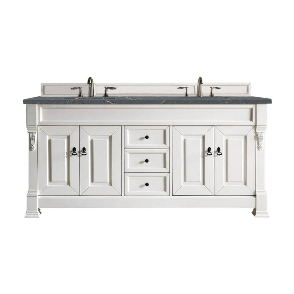 Brookfield 72&apos;&apos; Double Vanity, Bright White w/ 3 CM Parisien Bleu Quartz Top