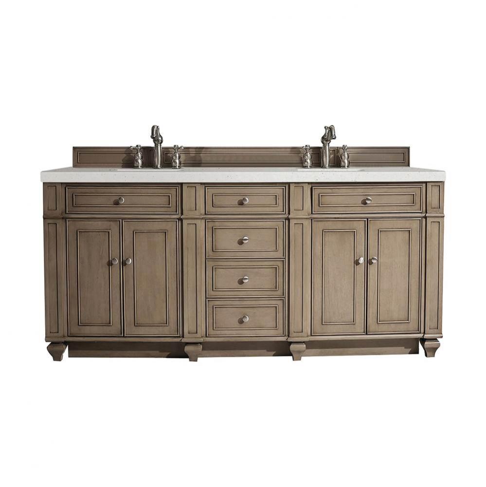 Bristol 72&apos;&apos; Double Vanity, Whitewashed Walnut w/ 3 CM Lime Delight Quartz Top