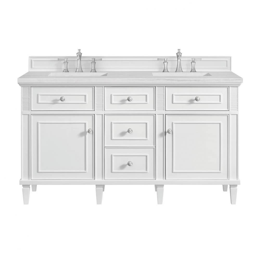 Lorelai 60&apos;&apos; Double Vanity, Bright White w/ 3 CM Arctic Fall Solid Surface Top