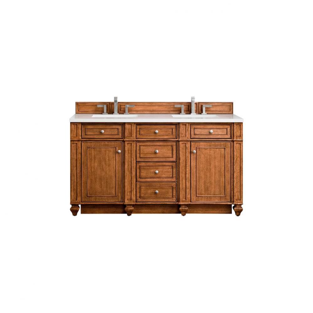 Bristol 60&apos;&apos; Double Vanity, Saddle Brown, w/ 3 CM White Zeus Quartz Top