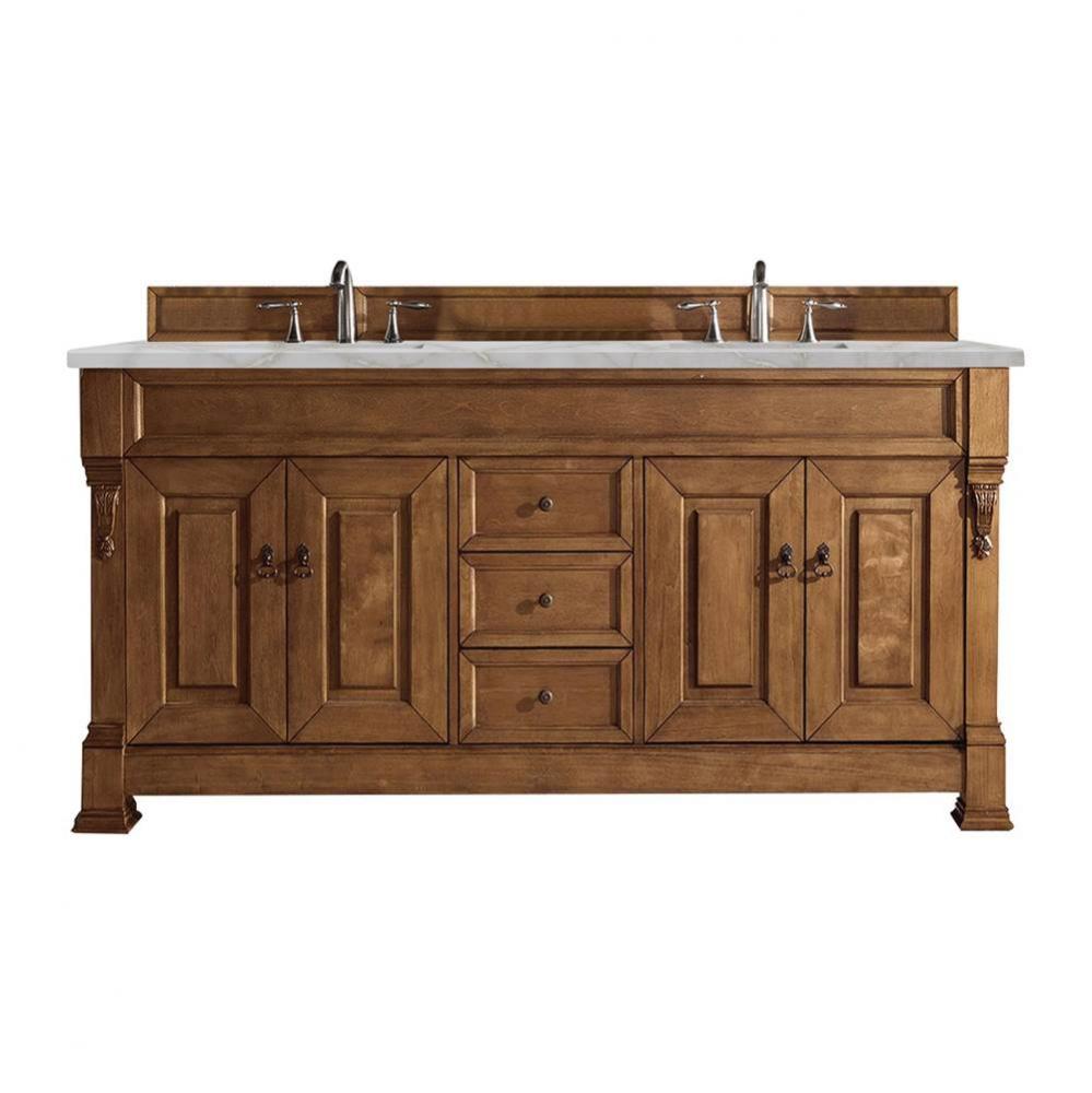 Brookfield 72&apos;&apos; Double Vanity, Country Oak w/ 3 CM Victorian Silver Quartz Top