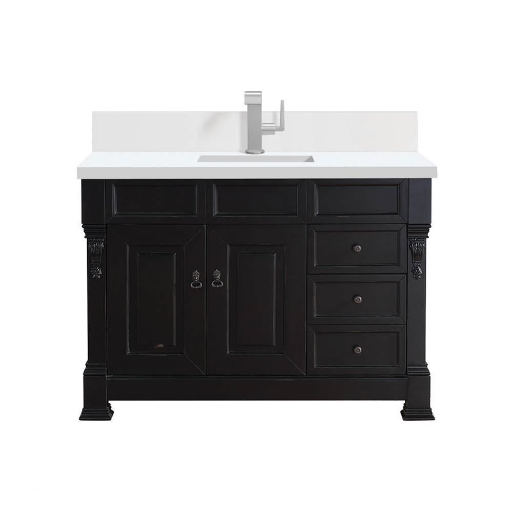 Brookfield 48&apos;&apos; Single Vanity, Antique Black w/ Single Hole 3 CM White Zeus Quartz Top &