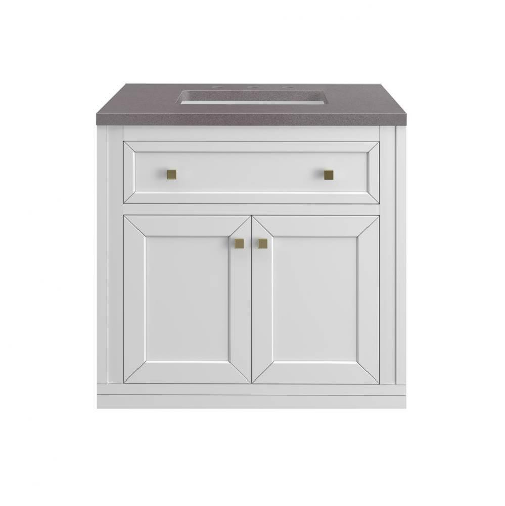 Chicago 30&apos;&apos; Single Vanity, Glossy White w/ 3 CM Grey Expo Top