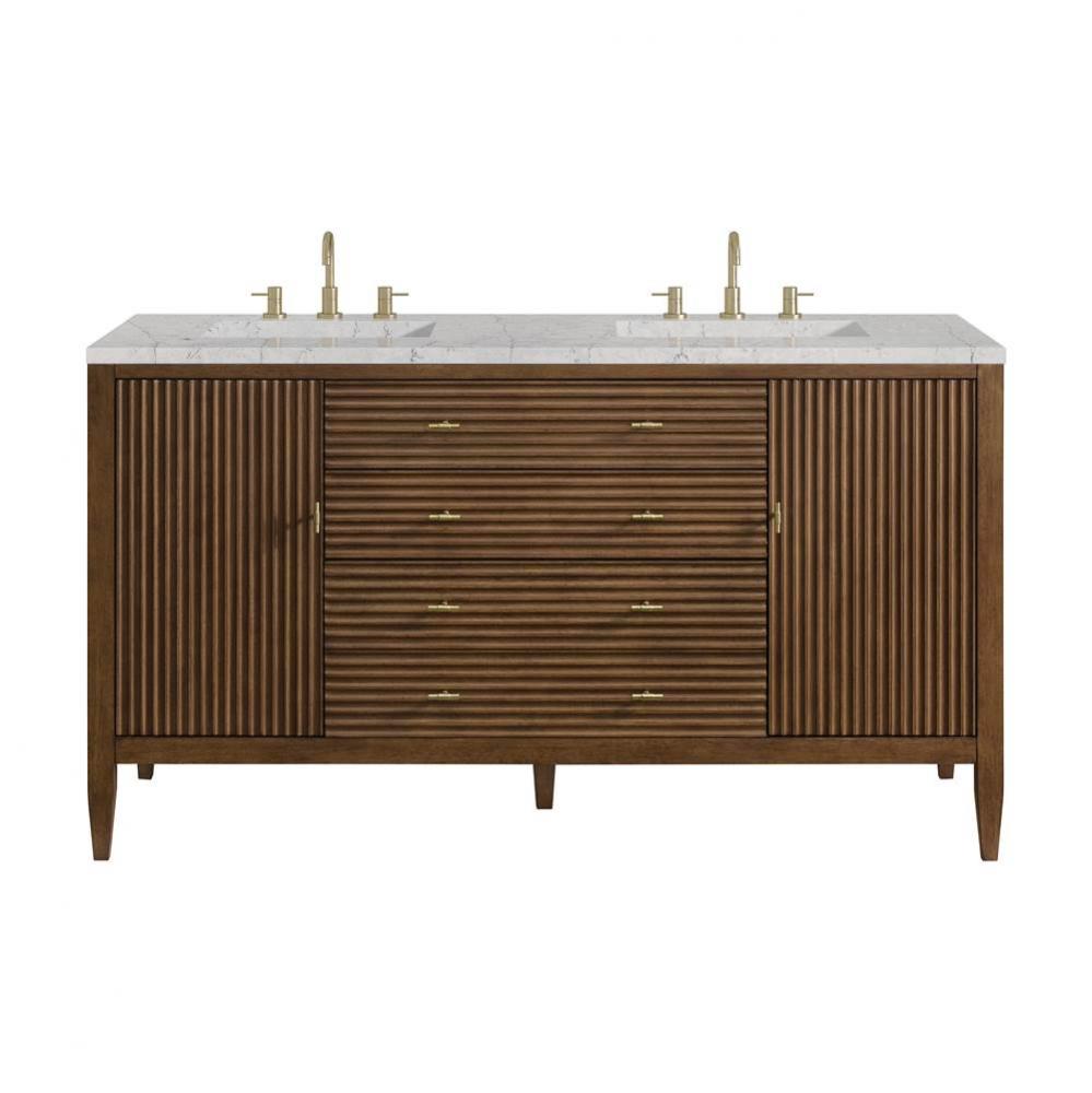 Myrrin 60&apos;&apos; Double Vanity, Mid Century Walnut w/ 3 CM Eternal Jasmine Pearl Quartz Top