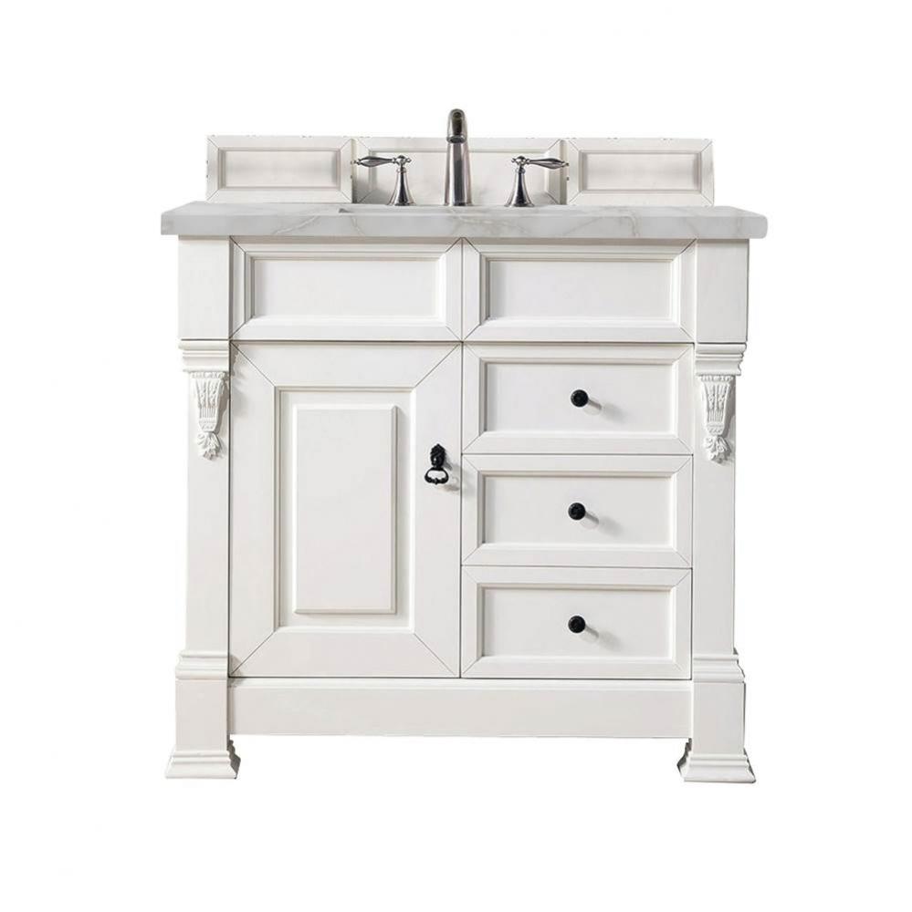 Brookfield 36&apos;&apos; Single Vanity, Bright White w/ 3 CM Victorian Silver Quartz Top