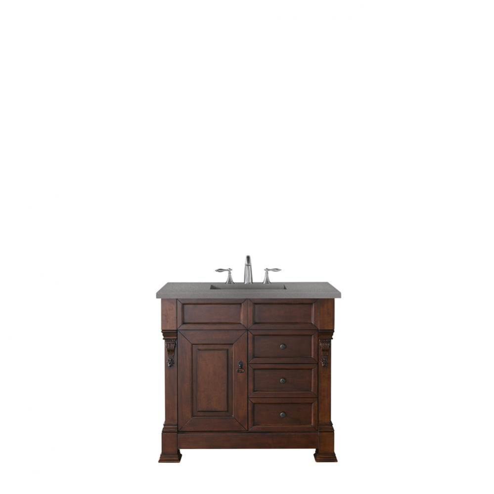 Brookfield 36&apos;&apos; Single Vanity, Warm Cherry w/ 3 CM Grey Expo Quartz Top