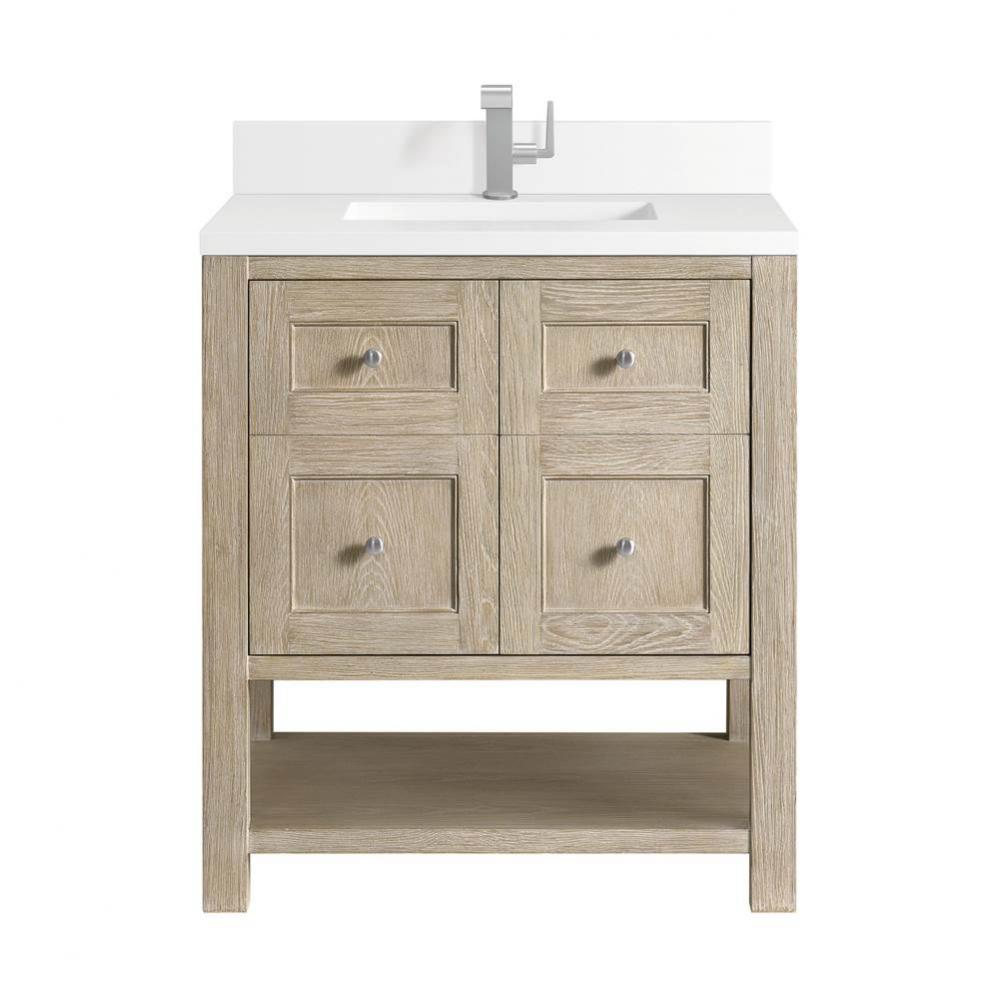 Breckenridge 30&apos;&apos; Single Vanity, Whitewashed Oak w/ Single Hole 3CM White Zeus Quartz To