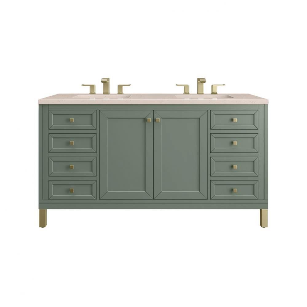 Chicago 60&apos;&apos; Double Vanity, Smokey Celadon w/ 3 CM Eternal Marfil Top