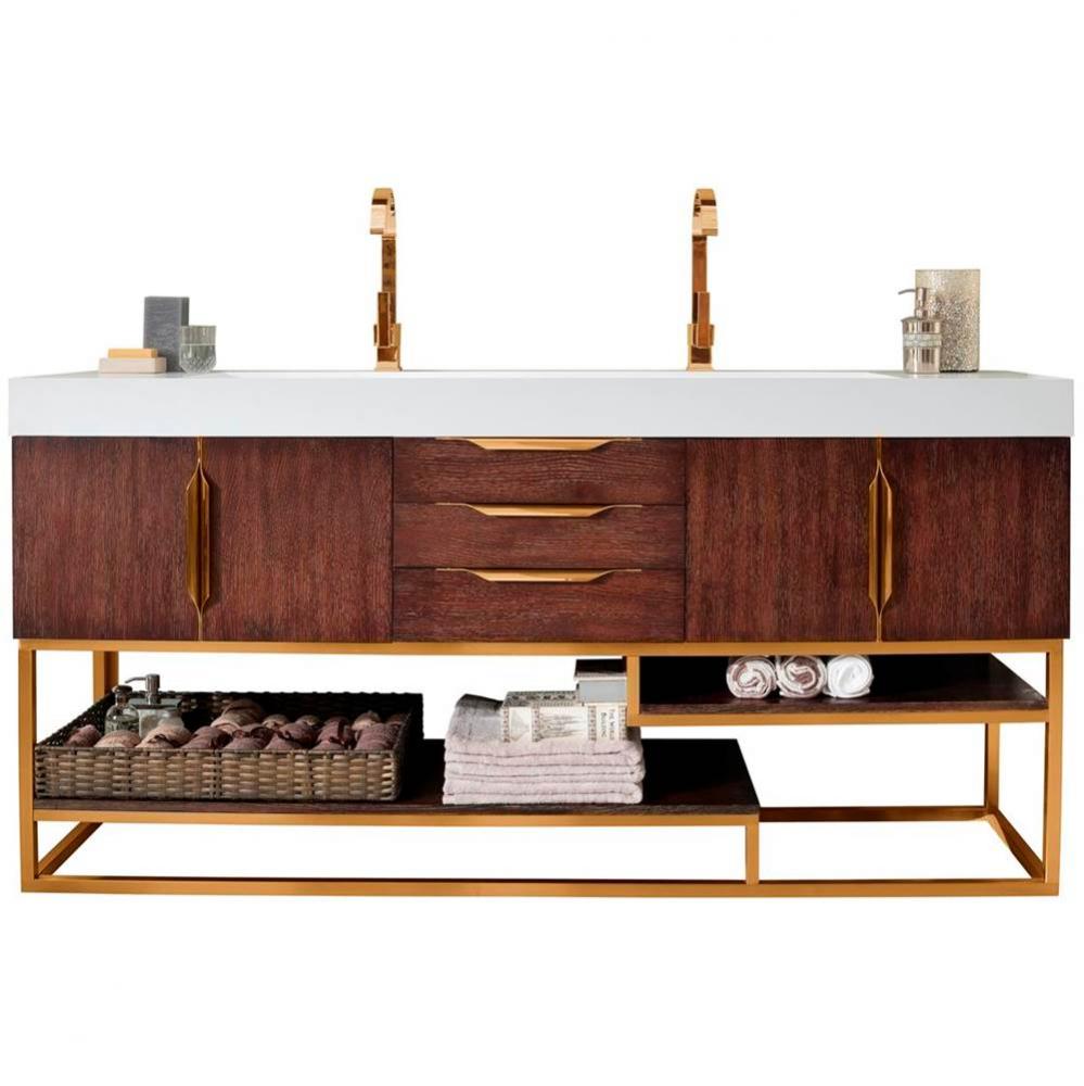 Columbia 72&apos;&apos; Double Vanity, Coffee Oak, Radiant Gold w/ Glossy White Composite Top