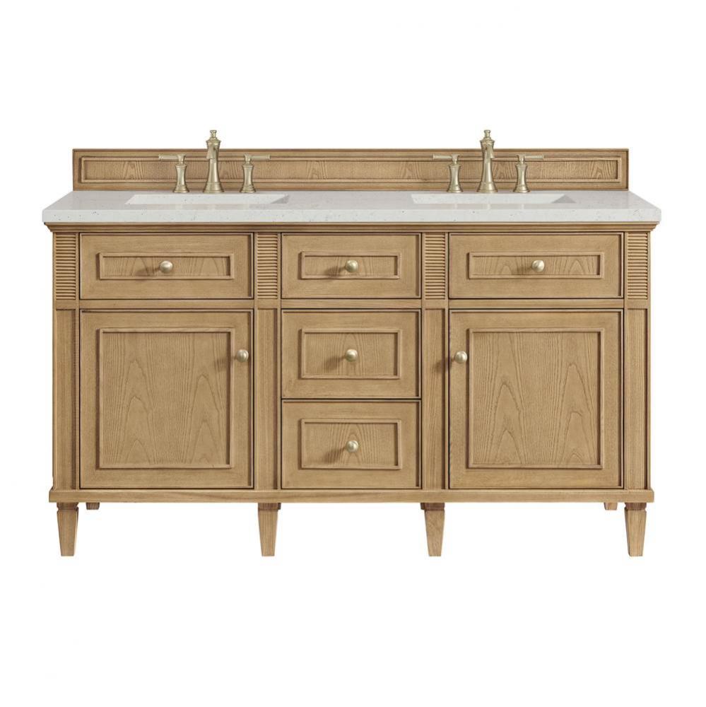 Lorelai 60&apos;&apos; Double Vanity, Light Natural Oak w/ 3 CM Lime Delight Quartz Top