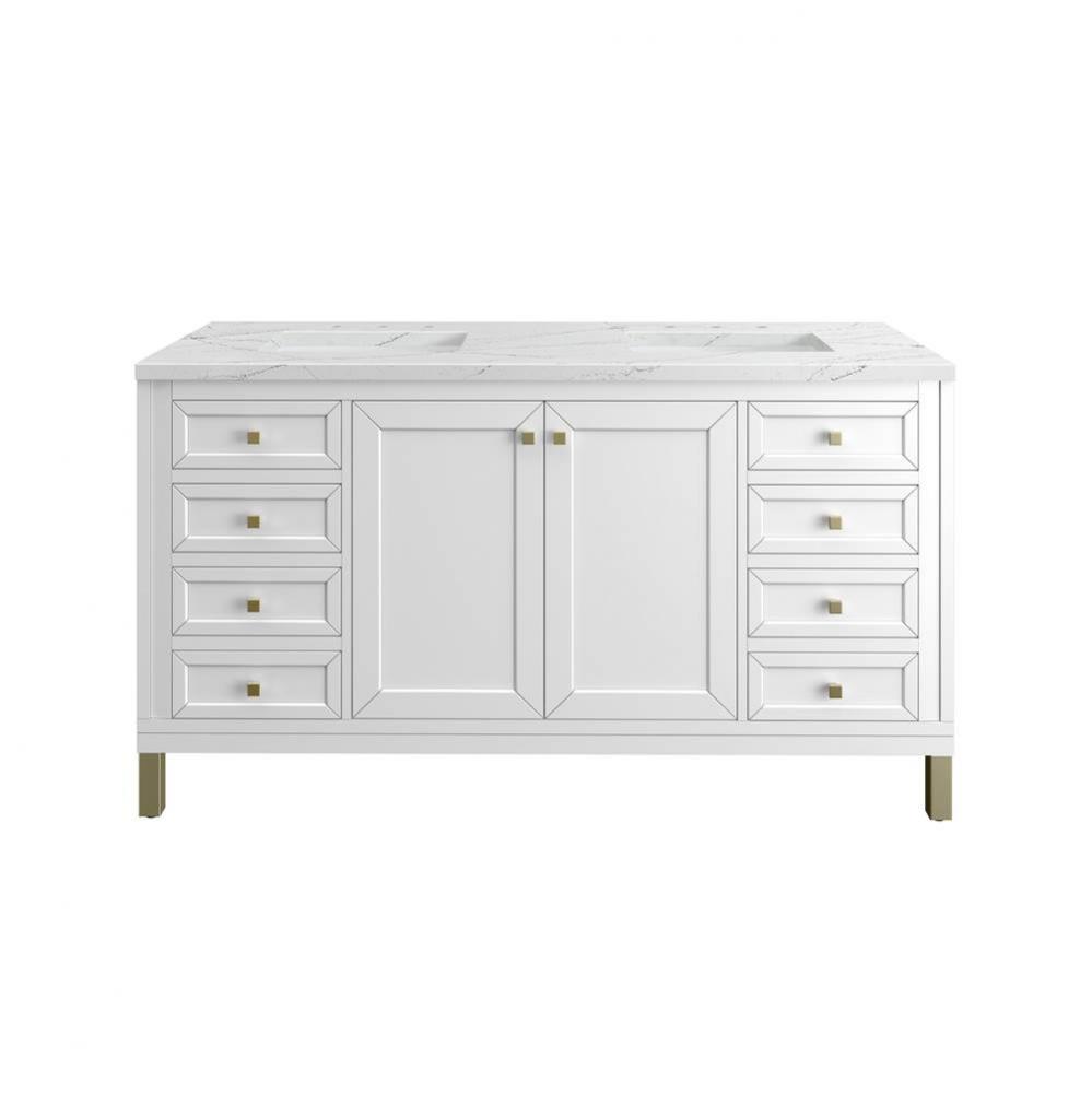 Chicago 60&apos;&apos; Double Vanity, Glossy White w/ 3 CM Ethereal Noctis Top