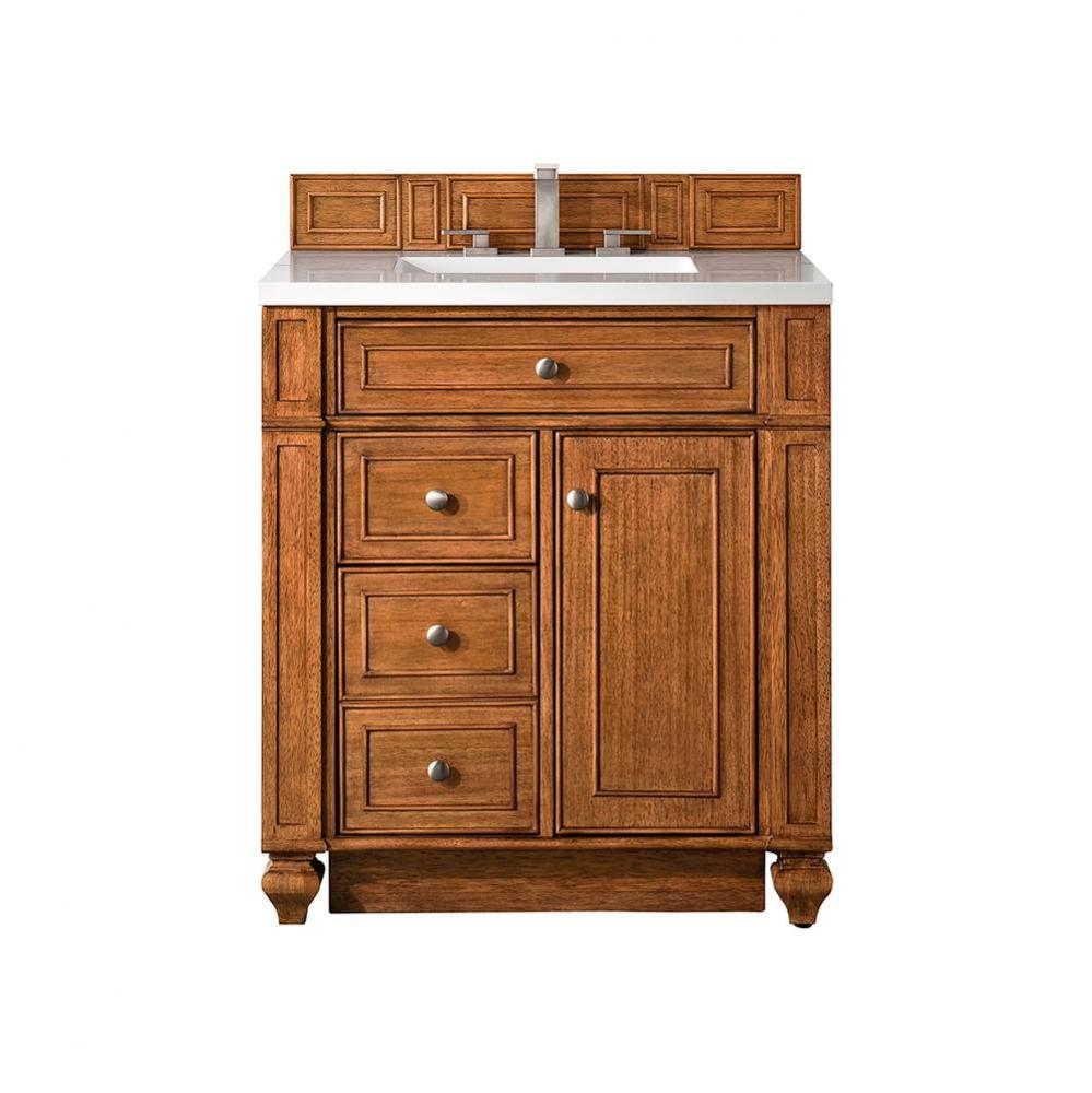 Bristol 30&apos;&apos; Single Vanity, Saddle Brown, w/ 3 CM White Zeus Quartz Top