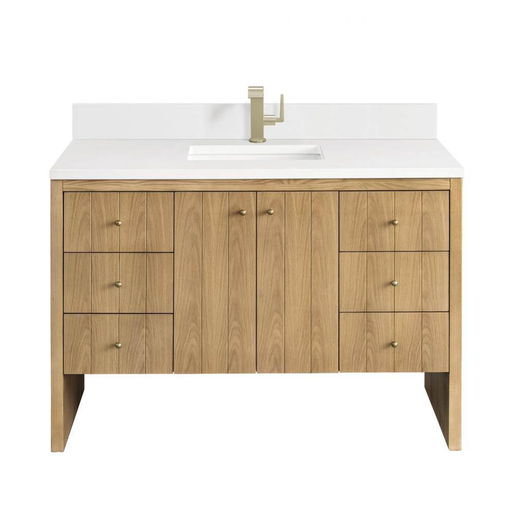 Hudson 48&apos;&apos; Single Vanity, Light Natural Oak w/ Single Hole 3 CM White Zeus Top &amp; Ba