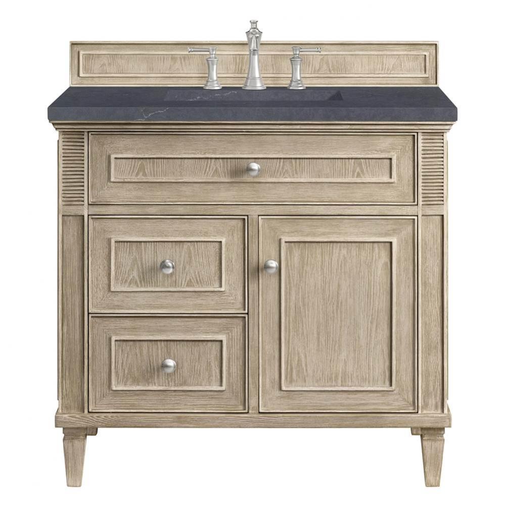 Lorelai 36&apos;&apos; Single Vanity, Whitewashed Oak w/ 3 CM Charcoal Soapstone Quartz Top