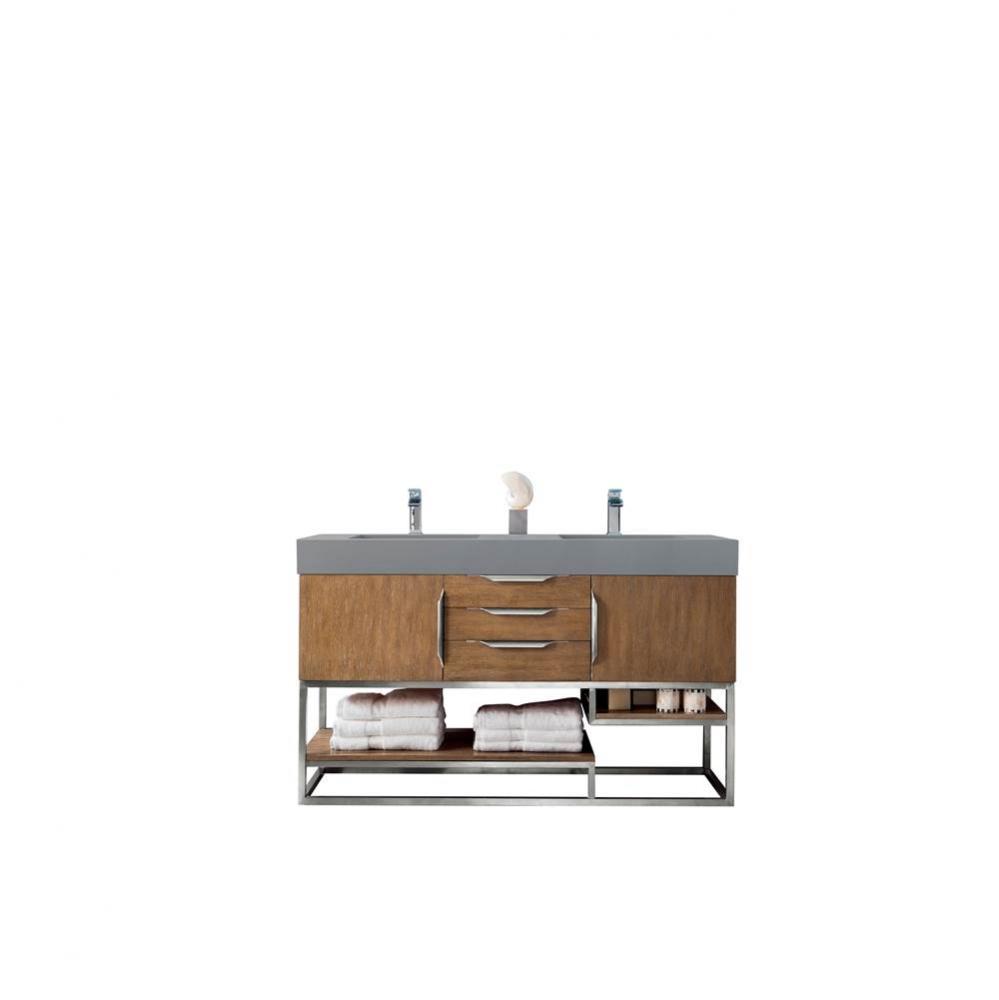 Columbia 59&apos;&apos; Double Vanity, Latte Oak w/ Dusk Grey Glossy Composite Top