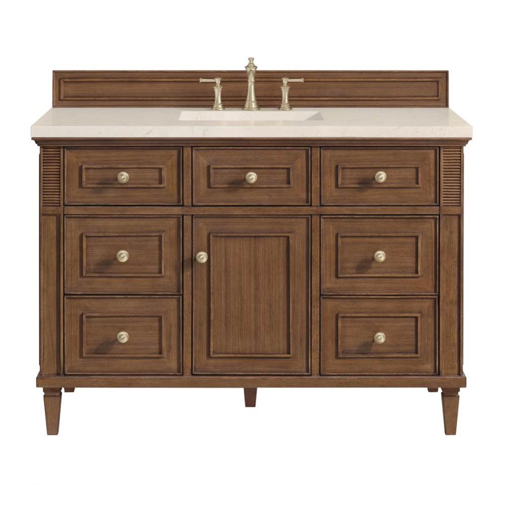 Lorelai 48&apos;&apos; Single Vanity, Mid-Century Walnut w/ 3 CM Eternal Marfil Quartz Top