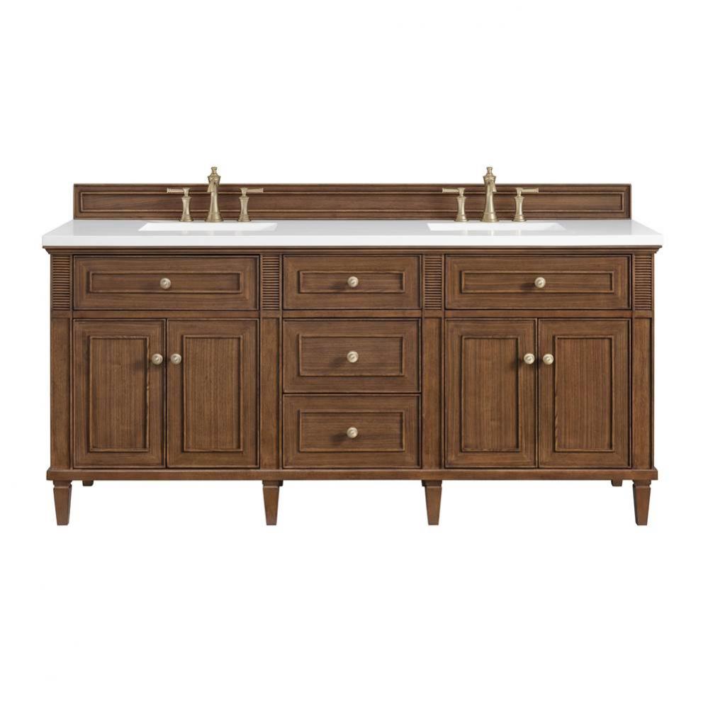 Lorelai 72&apos;&apos;Double Vanity, Mid-Century Walnut w/ 3 CM White Zeus Quartz Top