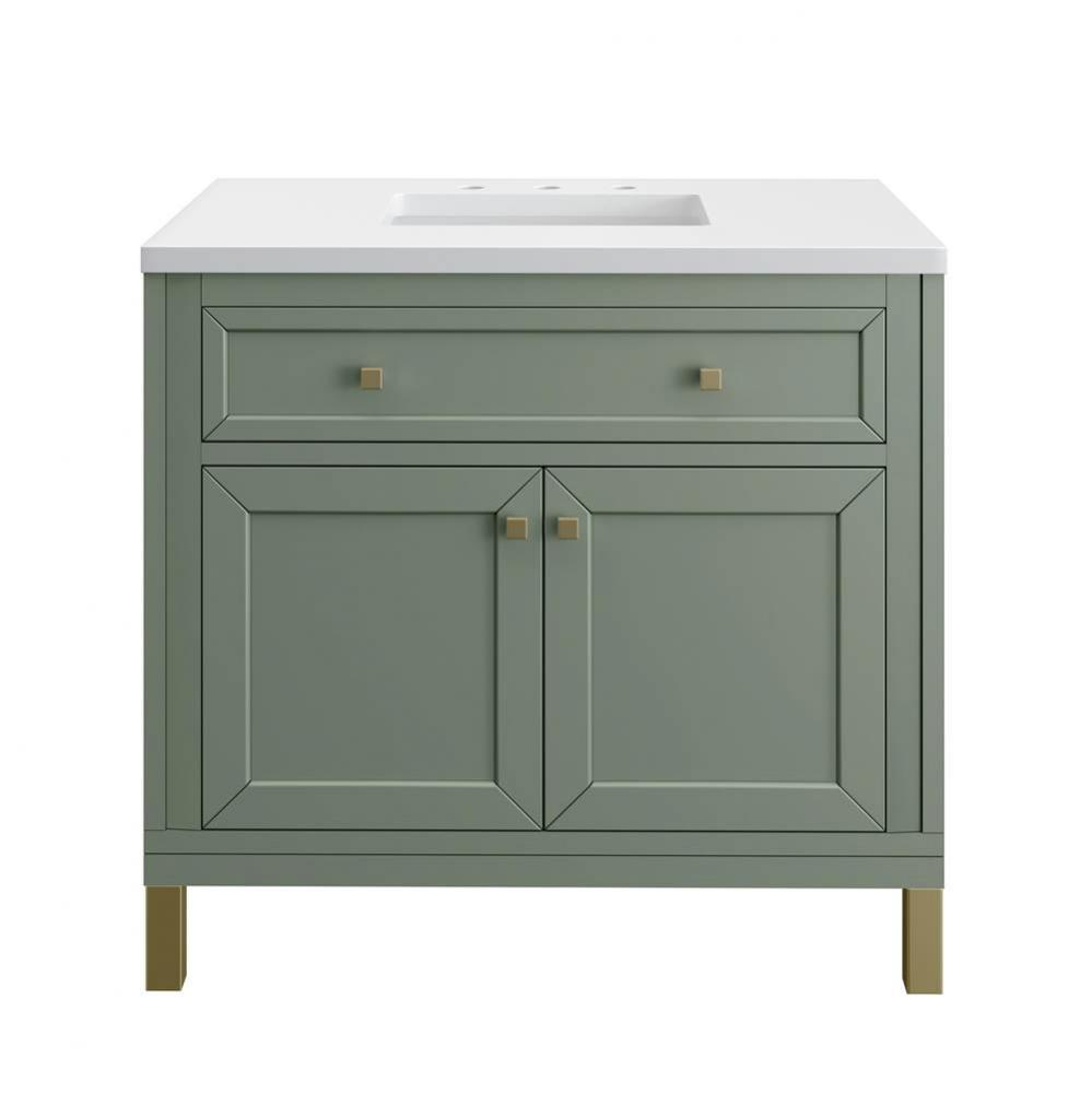 Chicago 36&apos;&apos; Single Vanity, Smokey Celadon w/ 3 CM White Zeus Top