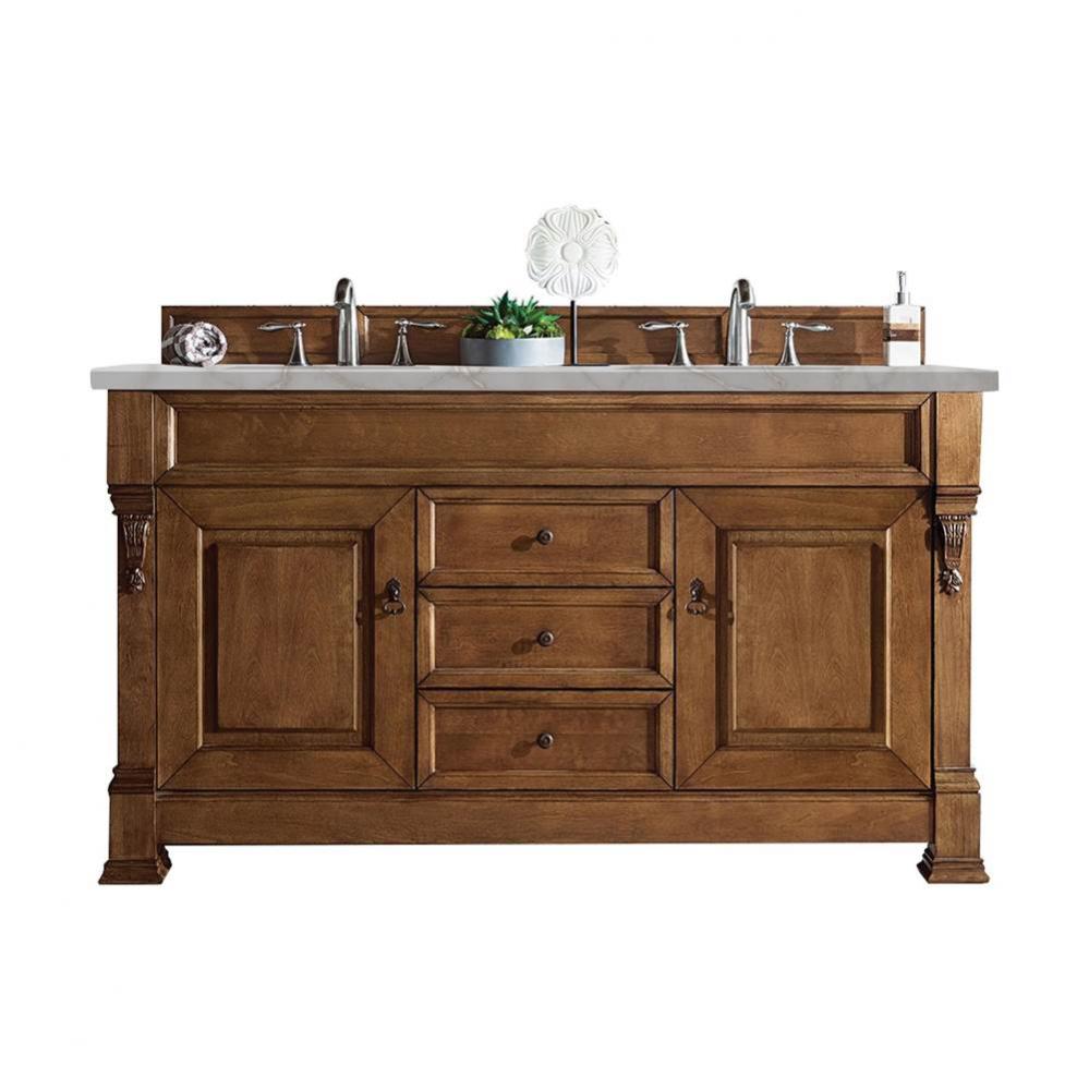 Brookfield 60&apos;&apos; Double Vanity, Country Oak w/ 3 CM Victorian Silver Quartz Top