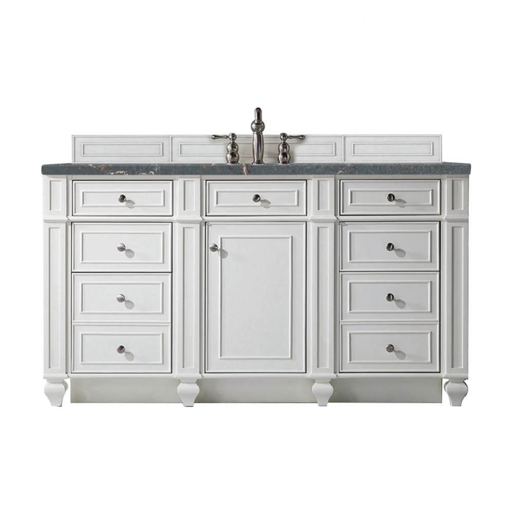 Bristol 60&apos;&apos; Single Vanity, Bright White w/ 3 CM Parisien Bleu Quartz Top