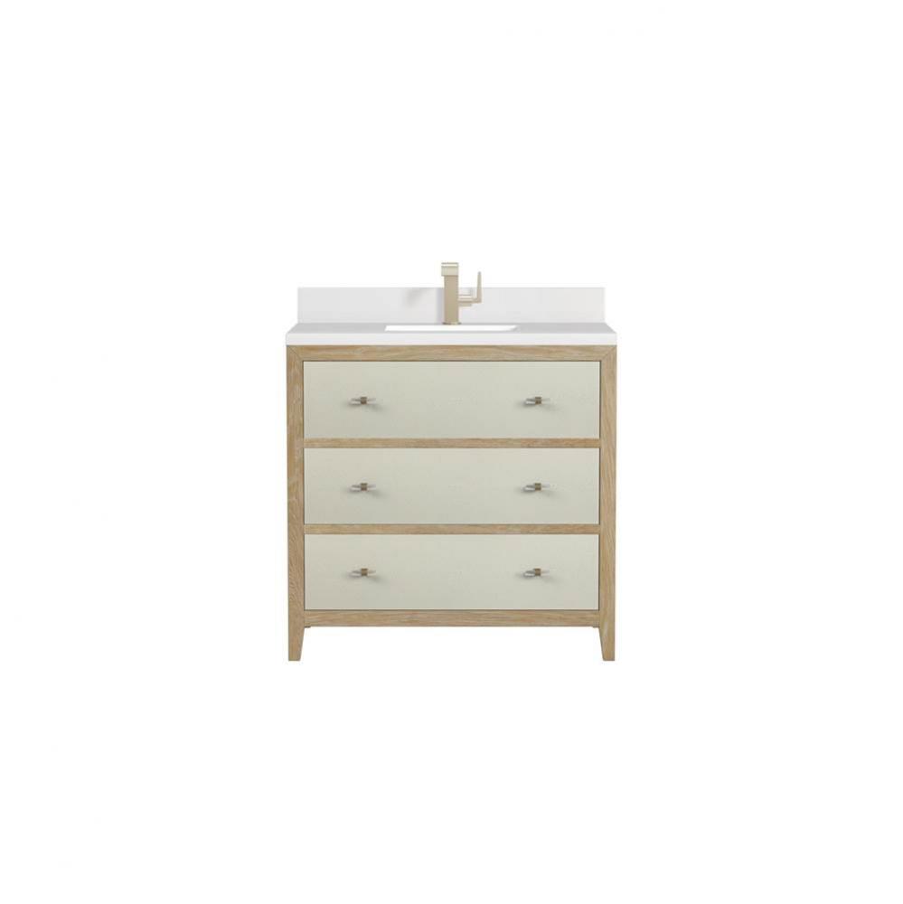 Celeste 36&apos;&apos; Single Vanity, Sunwashed Oak with Embossed Shagreen w/ Single Hole 3 CM Whi