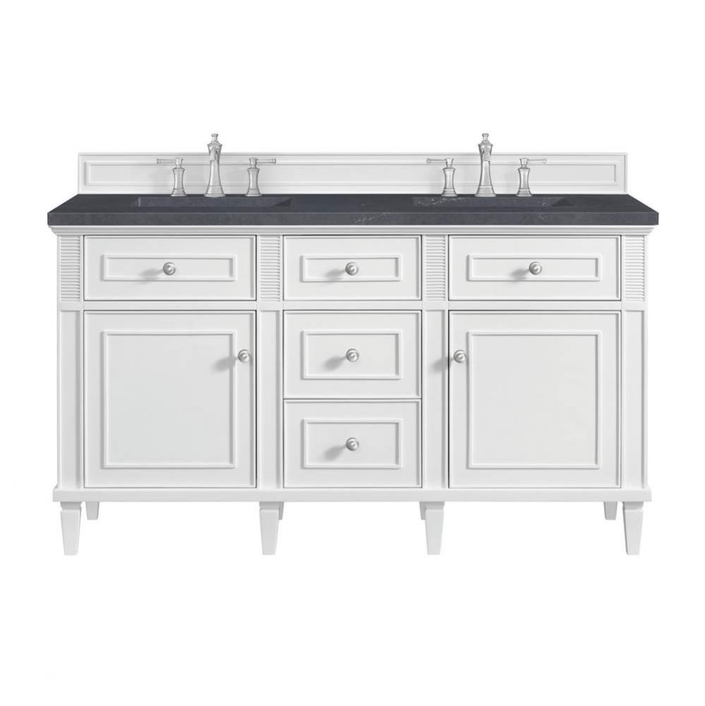 Lorelai 60&apos;&apos; Double Vanity, Bright White w/ 3 CM Charcoal Soapstone Quartz Top