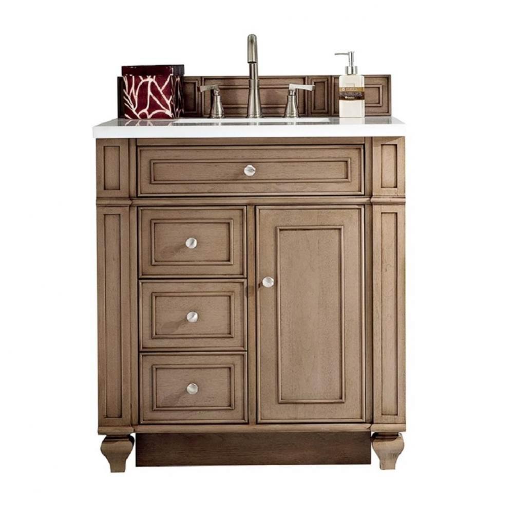 Bristol 30&apos;&apos; Single Vanity, Whitewashed Walnut, w/ 3 CM White Zeus Quartz Top