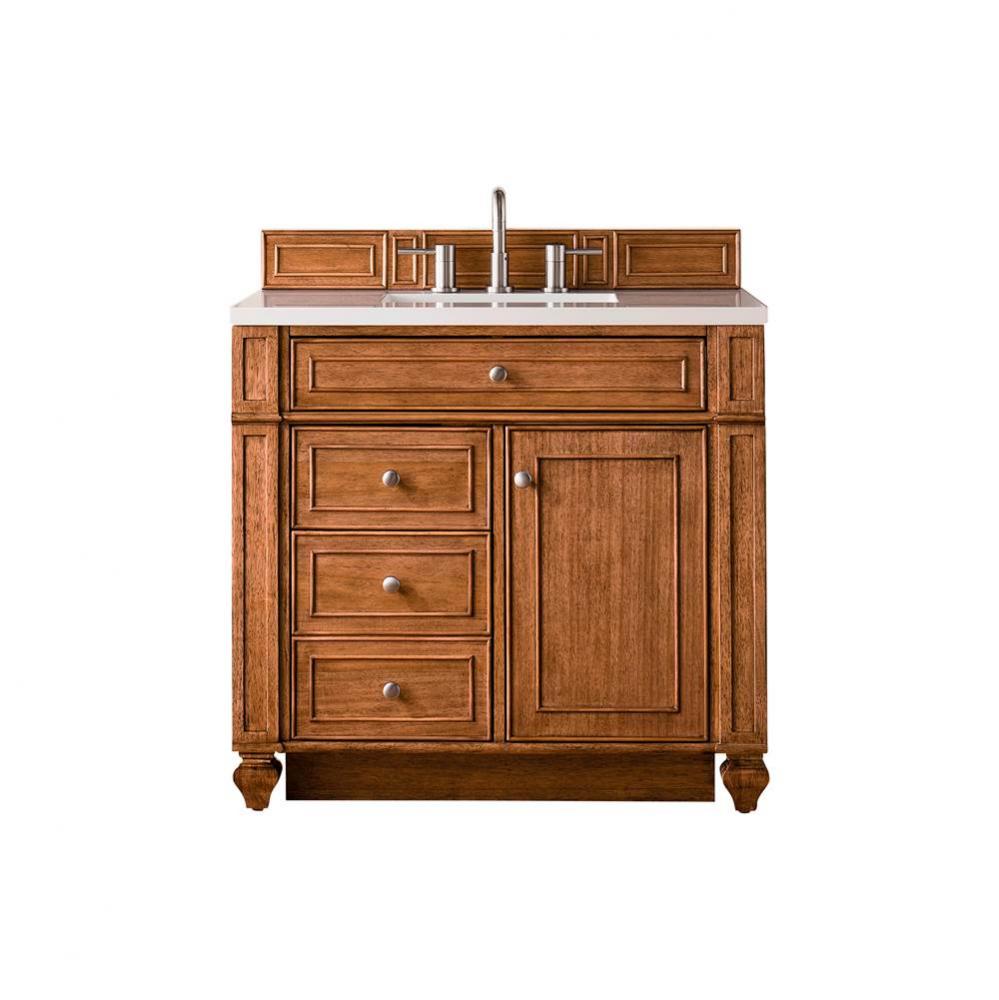 Bristol 36&apos;&apos; Single Vanity, Saddle Brown, w/ 3 CM White Zeus Quartz Top