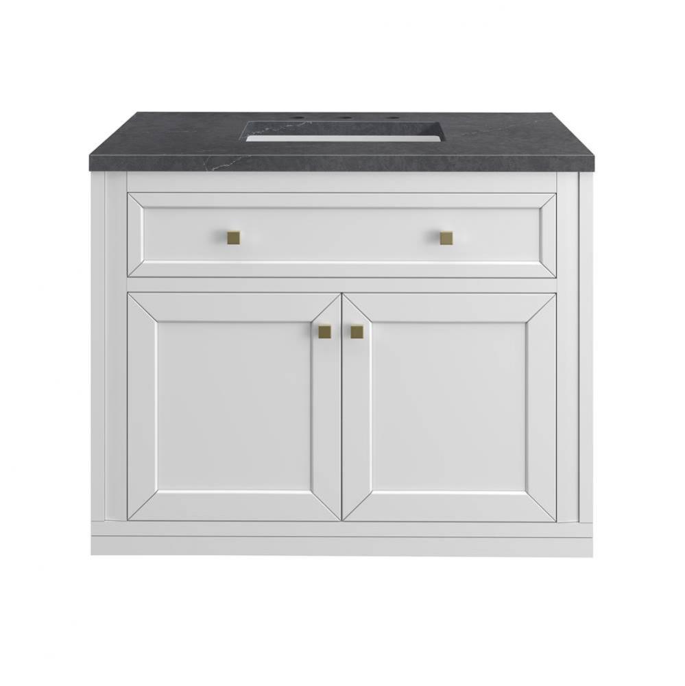 Chicago 36&apos;&apos; Single Vanity, Glossy White w/ 3 CM Charcoal Soapstone Top