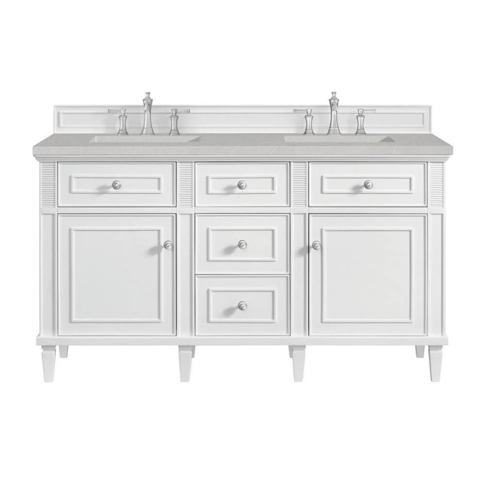 Lorelai 60&apos;&apos; Double Vanity, Bright White w/ 3 CM Eternal Serena Quartz Top