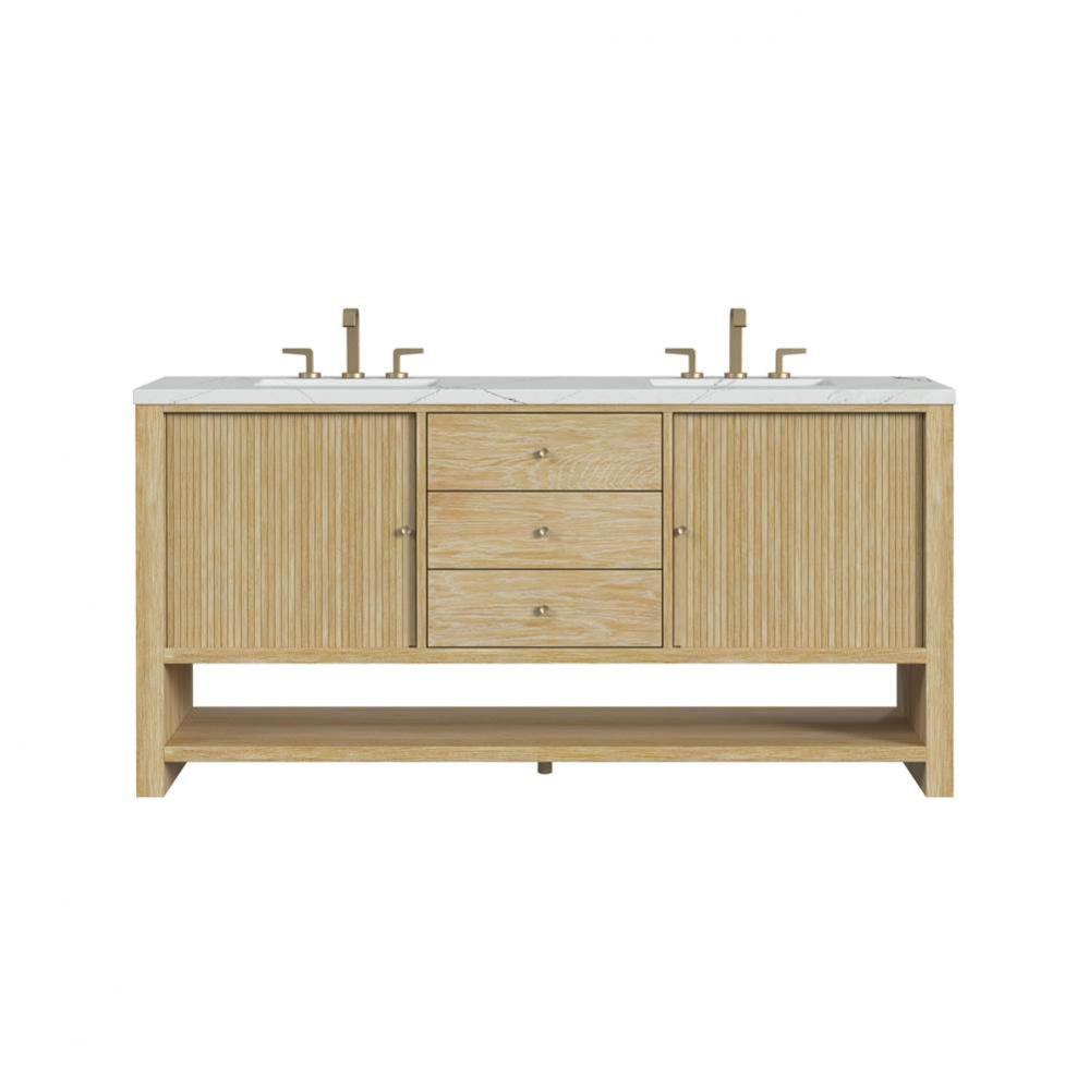 Marigot Single 72&apos;&apos; Double Vanity, Sunwashed Oak w/ 3 CM Ethereal Noctis Quartz Top